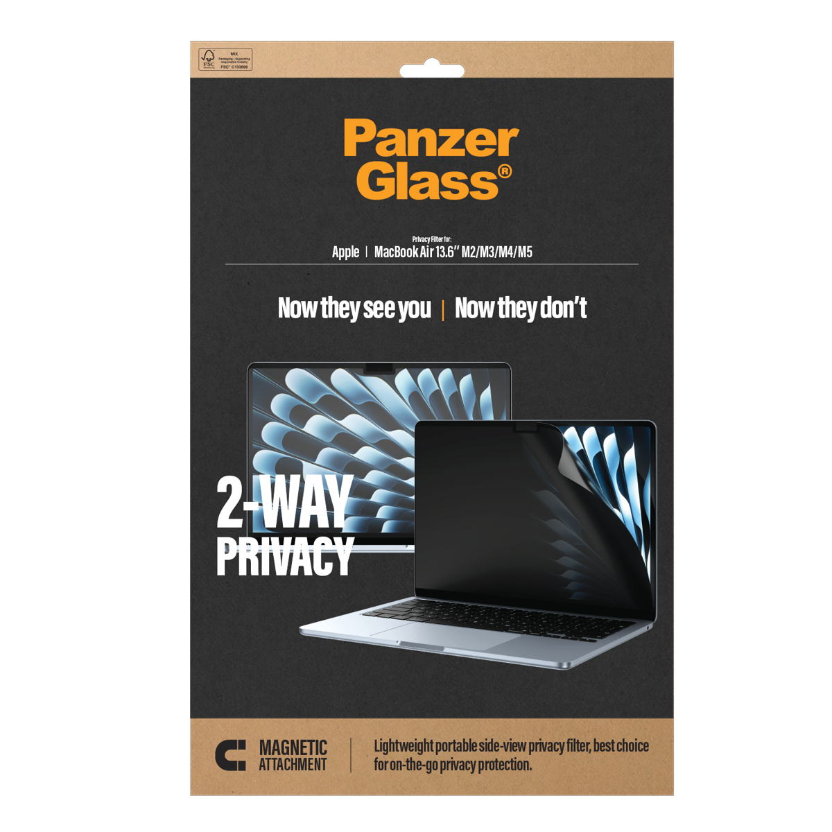 PanzerGlass � Magnetic 2-Way Privacy Film Screen Protector Macbook Air 13.6 M2 | M3 | M4 | M5 Pellicola proteggischermo trasparente 1 pz