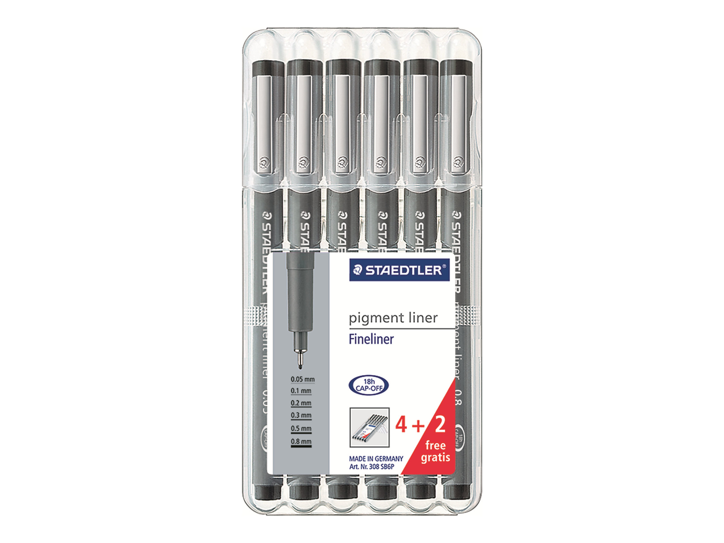STAEDTLER pigment liner - Fineliner - permanent - Schwarz - Pigmenttinte (Packung mit 6)