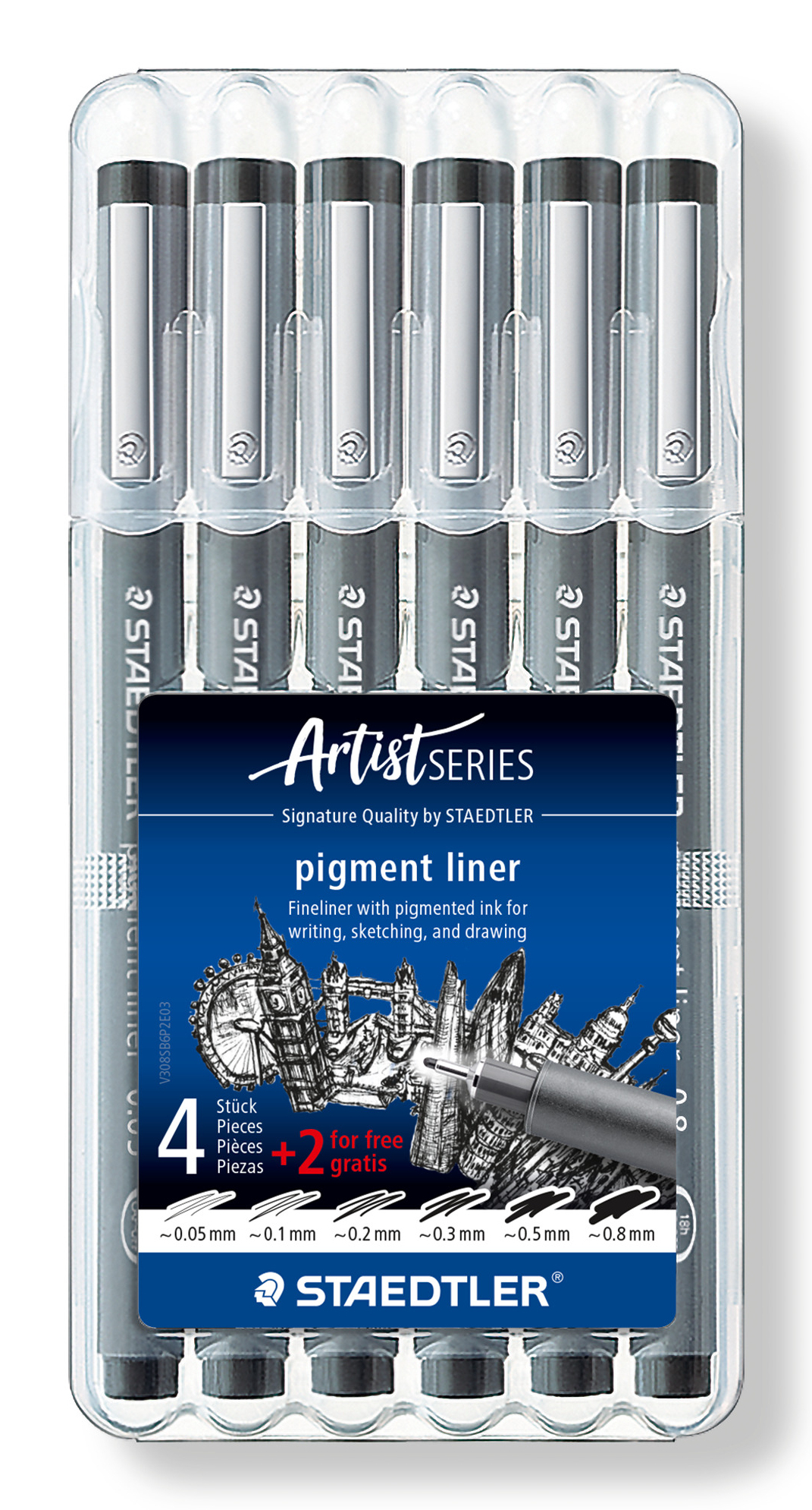 STAEDTLER pigment liner - Fineliner - permanent - Schwarz - Pigmenttinte (Packung mit 6)