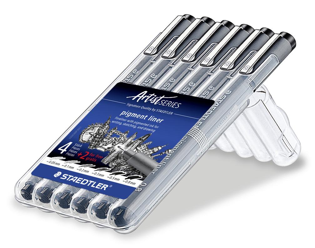 STAEDTLER pigment liner - Fineliner - permanent - Schwarz - Pigmenttinte (Packung mit 6)