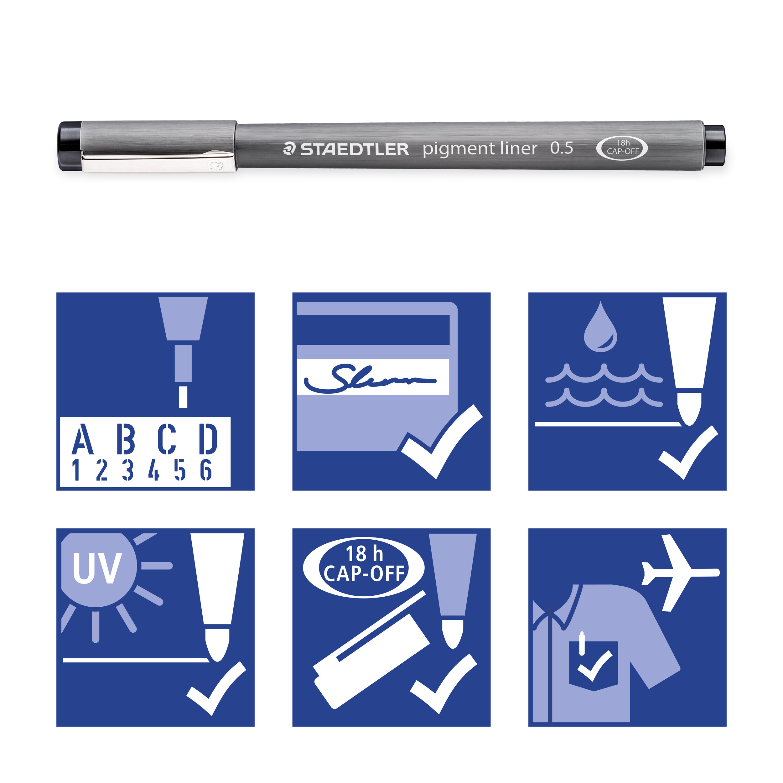 STAEDTLER pigment liner - Fineliner - permanent - Schwarz - Pigmenttinte (Packung mit 6)