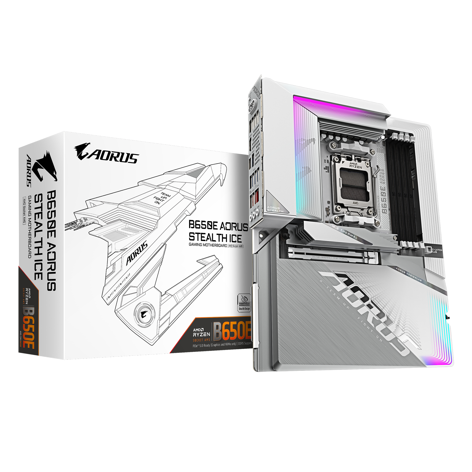 Gigabyte AORUS B650E STEALTH ICE - Motherboard - ATX - Socket AM5 - AMD B650 Chipsatz - USB-C 3.2 Gen2, USB 3.2 Gen 2, USB 3.2 Gen 1, USB-C 3.2 Gen 2x2 - 2.5 Gigabit LAN, Wi-Fi 7, Bluetooth - Onboard-Grafik (CPU erforderlich)
