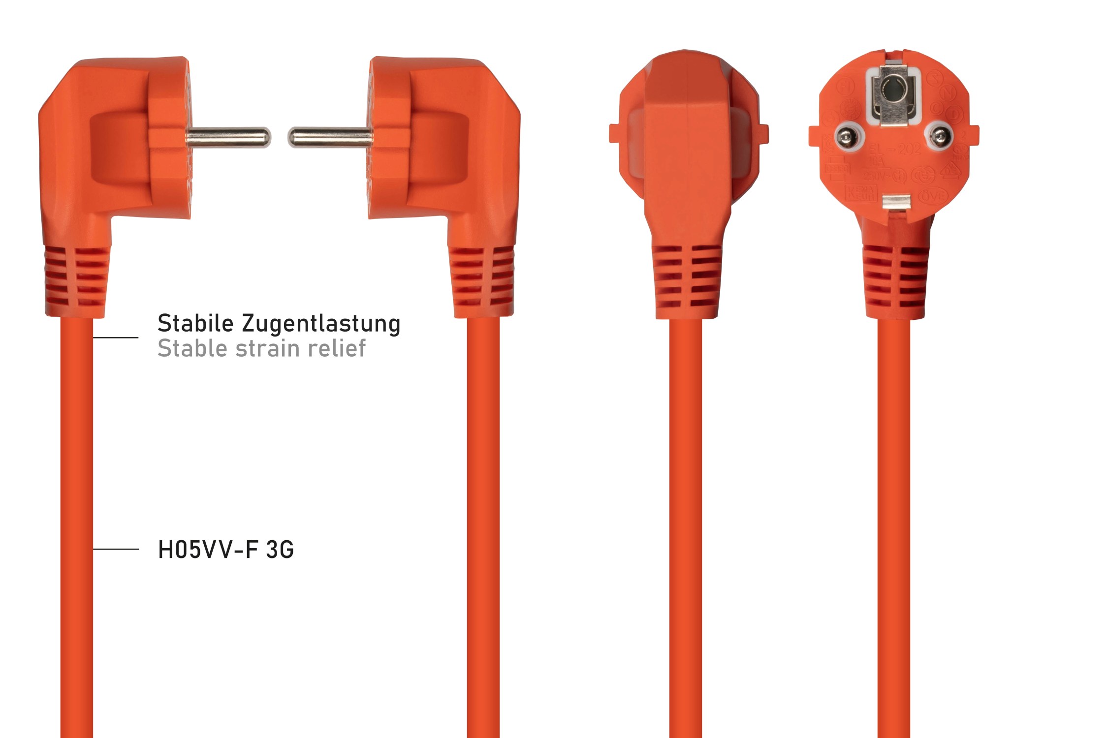 kabelmeister Netzkabel Schutzkontakt-Stecker Typ E+F (90 gew.) an Kaltgerte-Buchse C13, orange, 0