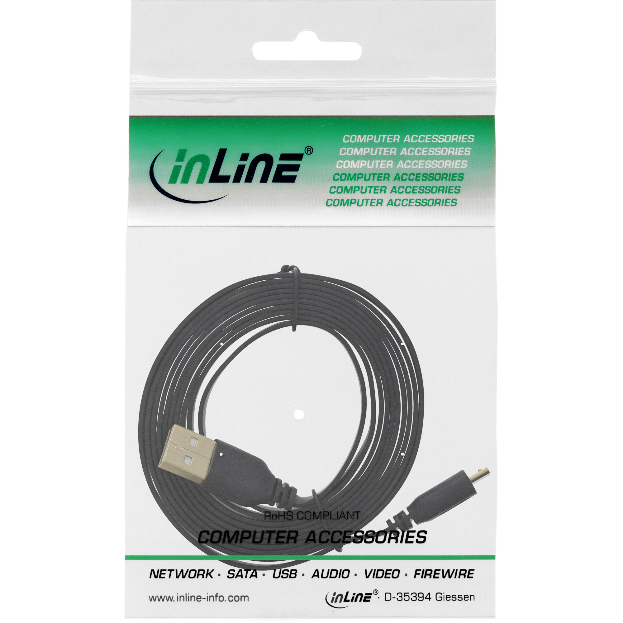 InLine Cavo USB 2.0 Micro, A maschio / Micro B maschio, Piatto, dorato, 3m