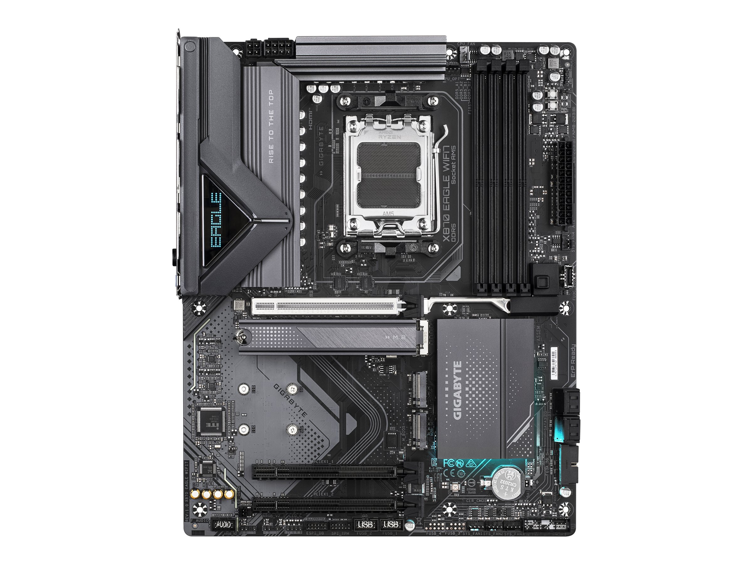 GIGABYTE Carte Mre X870 EAGLE WIFI7 - Prend en charge les processeurs AMD Ryzen 9000, VRM  14+2+2 phases, jusqu 8000MHz DDR5 (OC), 4xPCIe 5.0 + 3xM.2, Wi-Fi 7, LAN 2.5GbE, USB 3.2 Gen 2x2