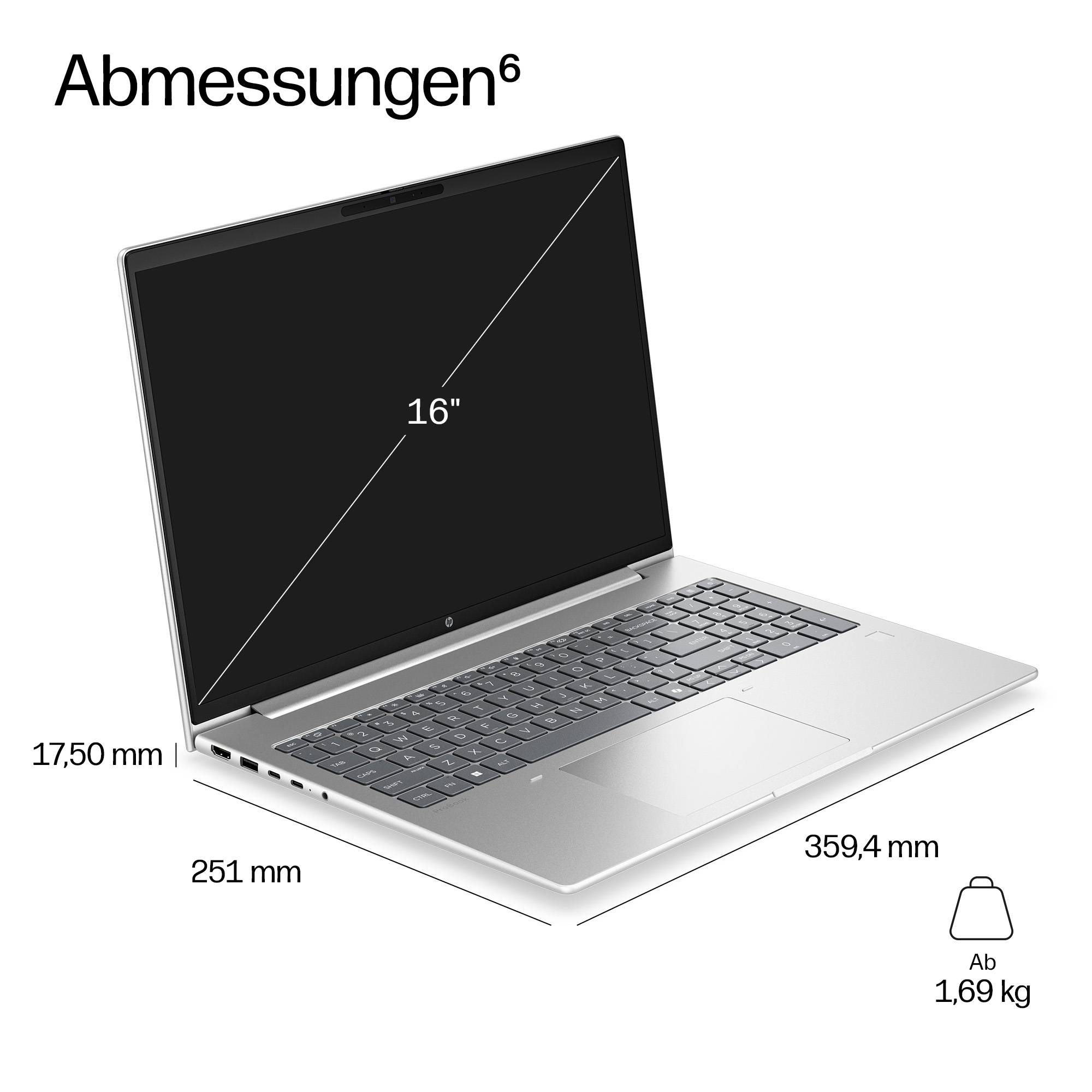 HP ProBook 4 G2i Notebook - 177-Grad Scharnierdesign - Intel Core 7 350 - Win 11 Pro - Intel Graphics - 32 GB RAM - 512 GB SSD NVMe - 40.6 cm (16)