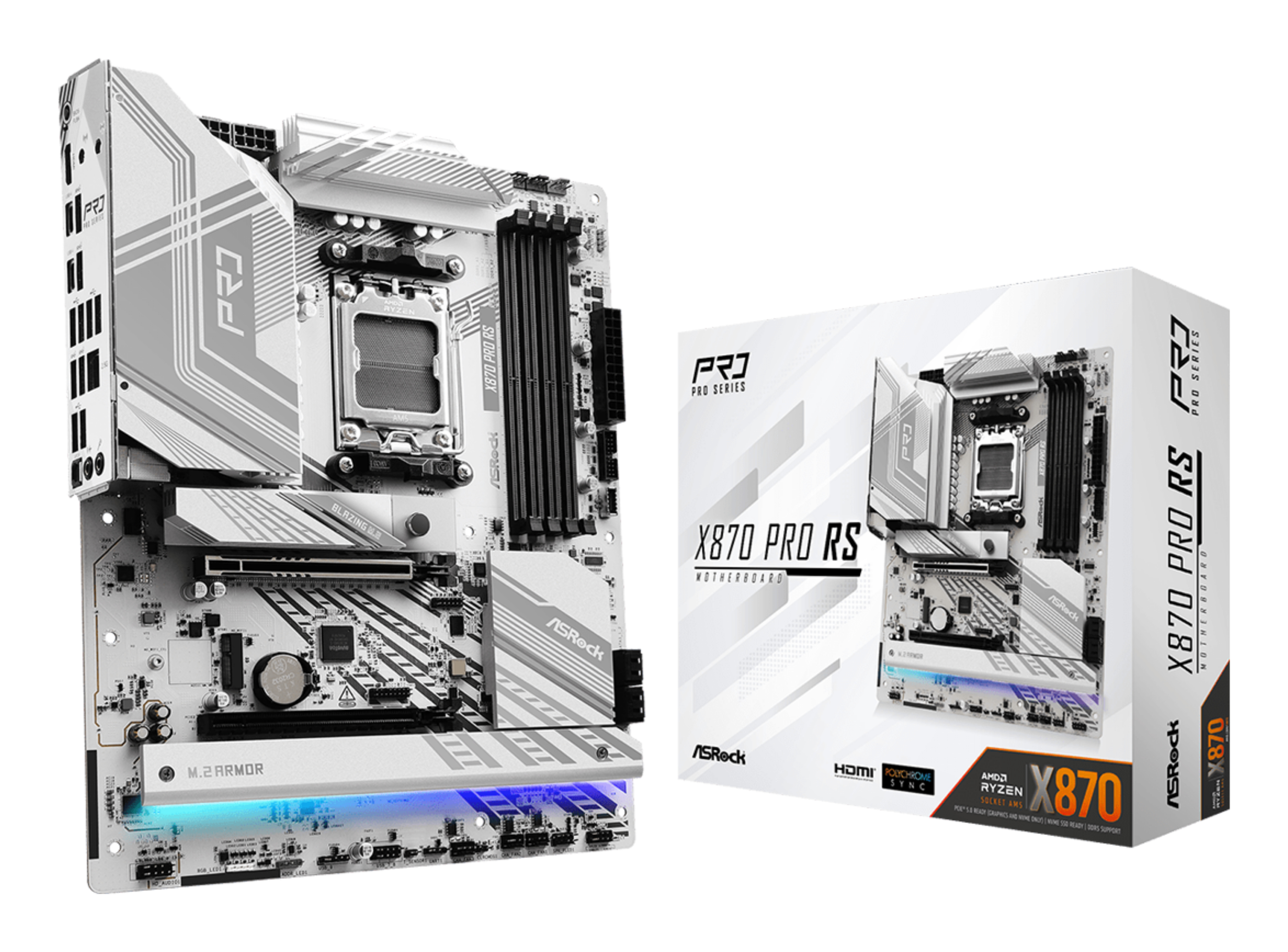 ASRock X870 Pro RS - Motherboard - ATX - Socket AM5 - AMD X870 Chipsatz - USB4, USB 3.2 Gen 1, USB-C 3.2 Gen 2x2 - 2.5 Gigabit LAN - Onboard-Grafik (CPU erforderlich)