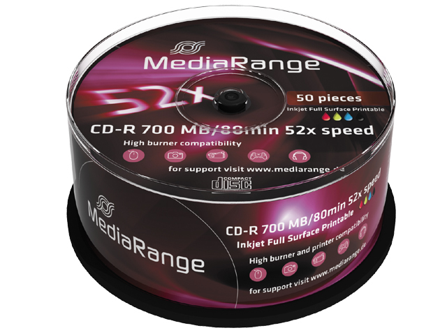 2 x MR226 MediaRange (= 100 Pz) CD-R vergini (masterizzabili, 52x  high-speed, 700MB/80 min., in vinile 2x 50 pezzi Spindle)