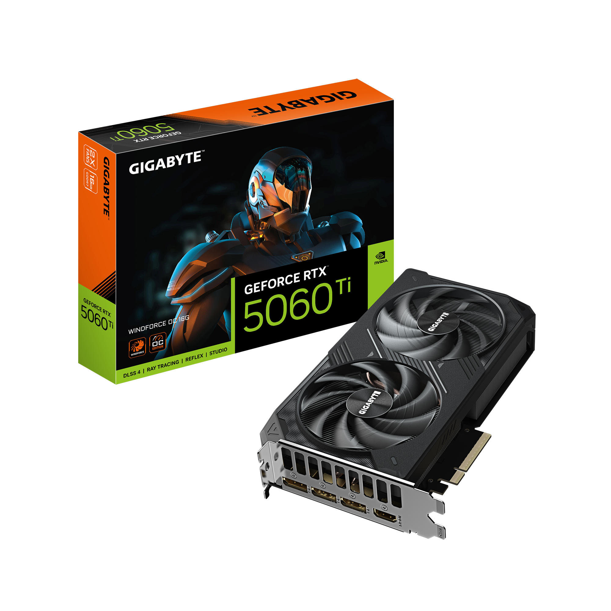 GIGABYTE GeForce RTX 5060 Ti WINDFORCE OC 16G Tarjeta Gr�fica 16 GB GDDR7, 128 bits, PCI-E 5.0, 2587 MHz Frecuencia del n�cleo, 3 x DisplayPort, 1 x HDMI, GV-N506TWF2OC-16GD