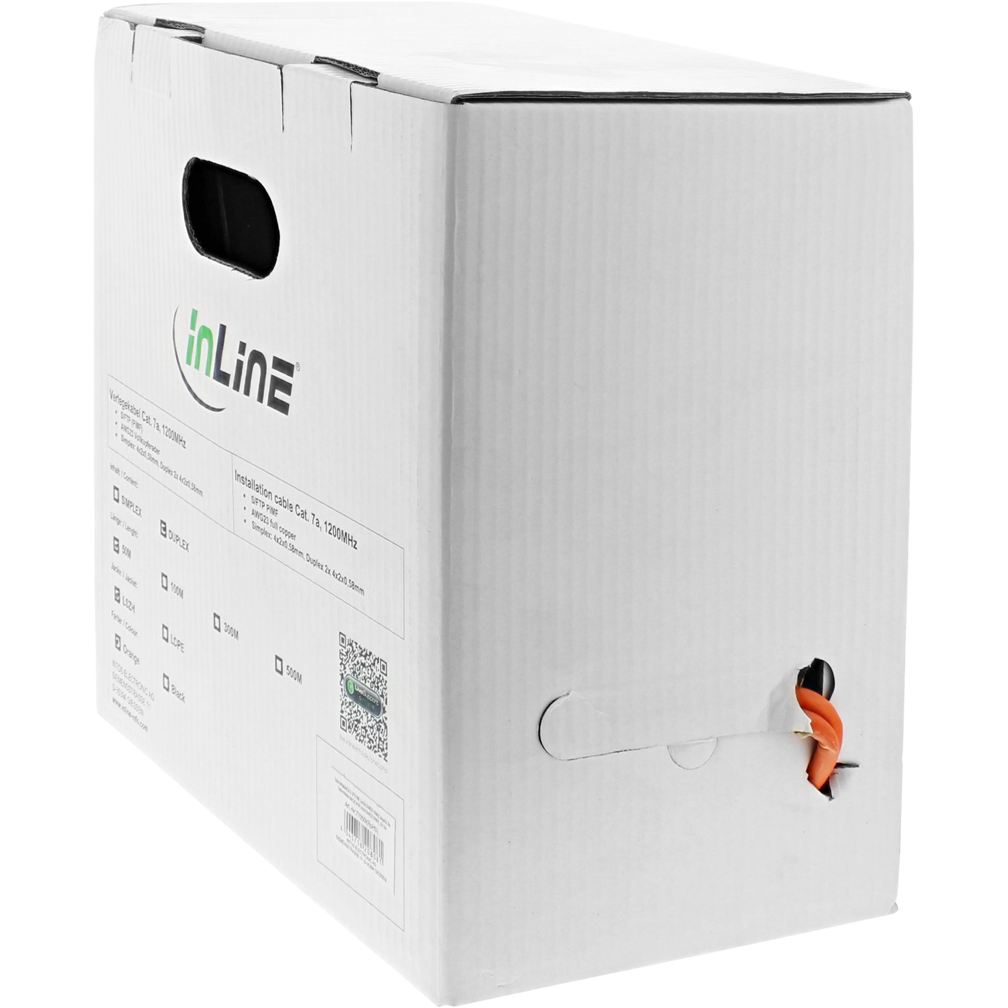 InLine Matassa Cavo Cat.7a Dupl., S/FTP(PiMF), CU, 1200MHz., halo., aranc., 50m