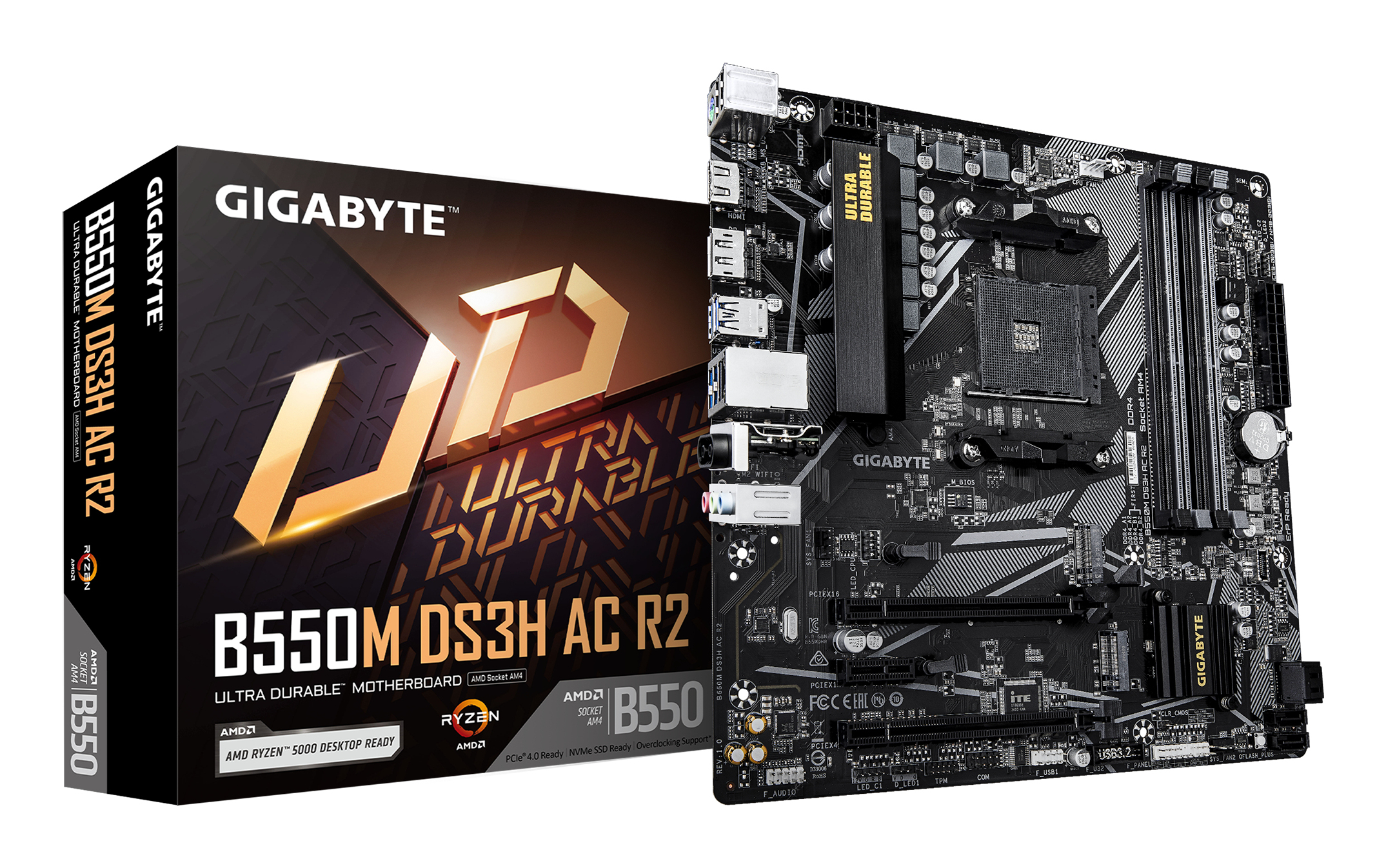 Gigabyte B550M DS3H AC R2 - Motherboard - micro ATX - Socket AM4 - AMD B550 Chipsatz - USB 3.2 Gen 1 - Gigabit LAN, Wi-Fi, Bluetooth - Onboard-Grafik (CPU erforderlich)