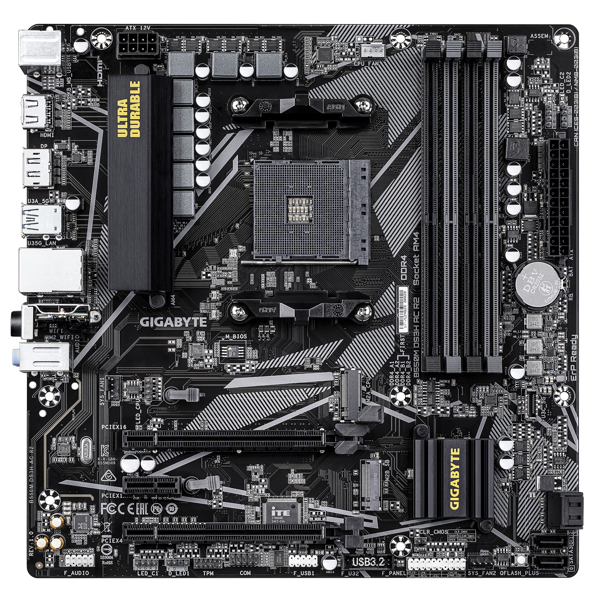 Gigabyte B550M DS3H AC R2 - Motherboard - micro ATX - Socket AM4 - AMD B550 Chipsatz - USB 3.2 Gen 1 - Gigabit LAN, Wi-Fi, Bluetooth - Onboard-Grafik (CPU erforderlich)