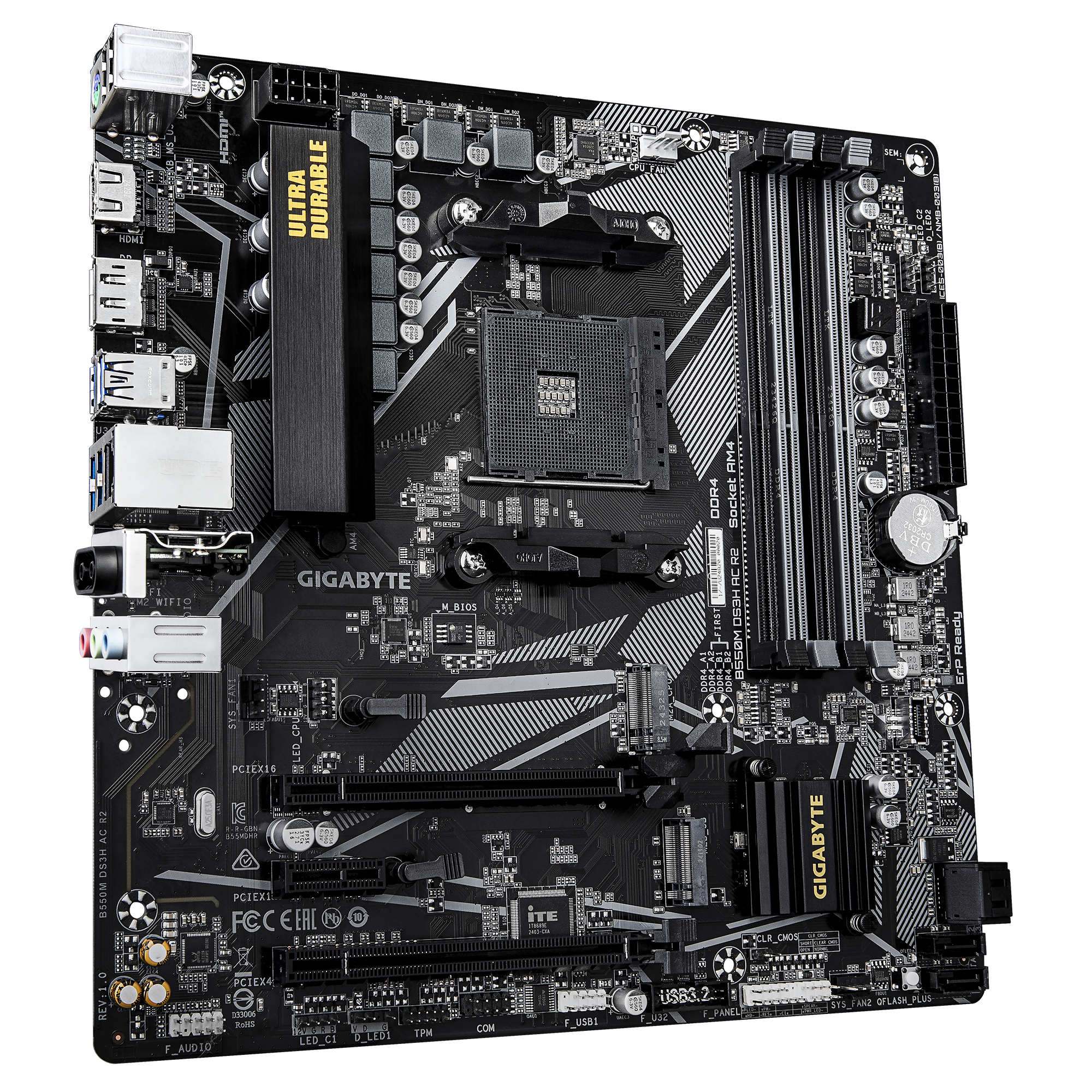 Gigabyte B550M DS3H AC R2 - Motherboard - micro ATX - Socket AM4 - AMD B550 Chipsatz - USB 3.2 Gen 1 - Gigabit LAN, Wi-Fi, Bluetooth - Onboard-Grafik (CPU erforderlich)