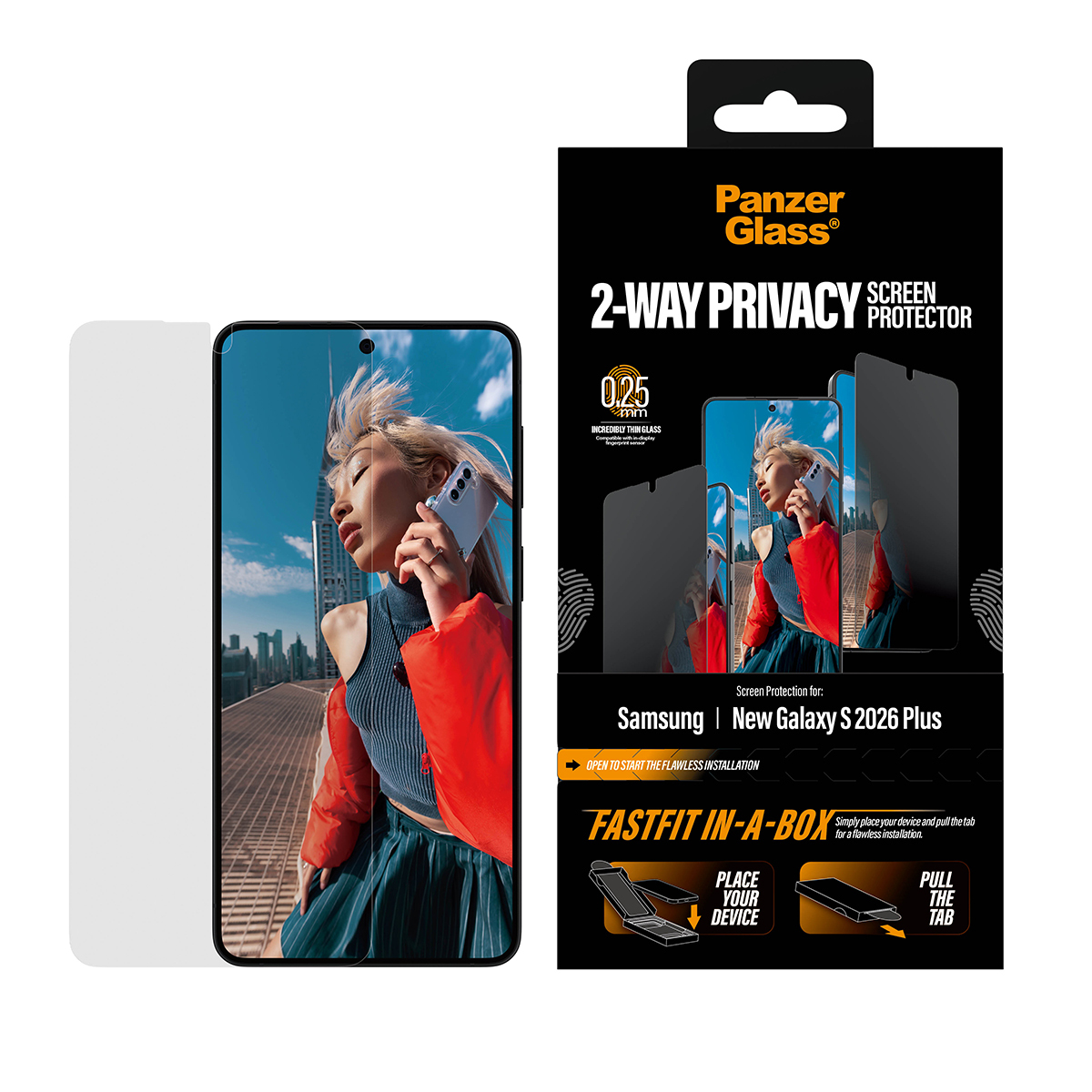 PanzerGlass 2-Way Privacy SCREEN PROTECTOR Samsung Galaxy S26 PLUS Ultra-Wide Fit W. FASTFIT