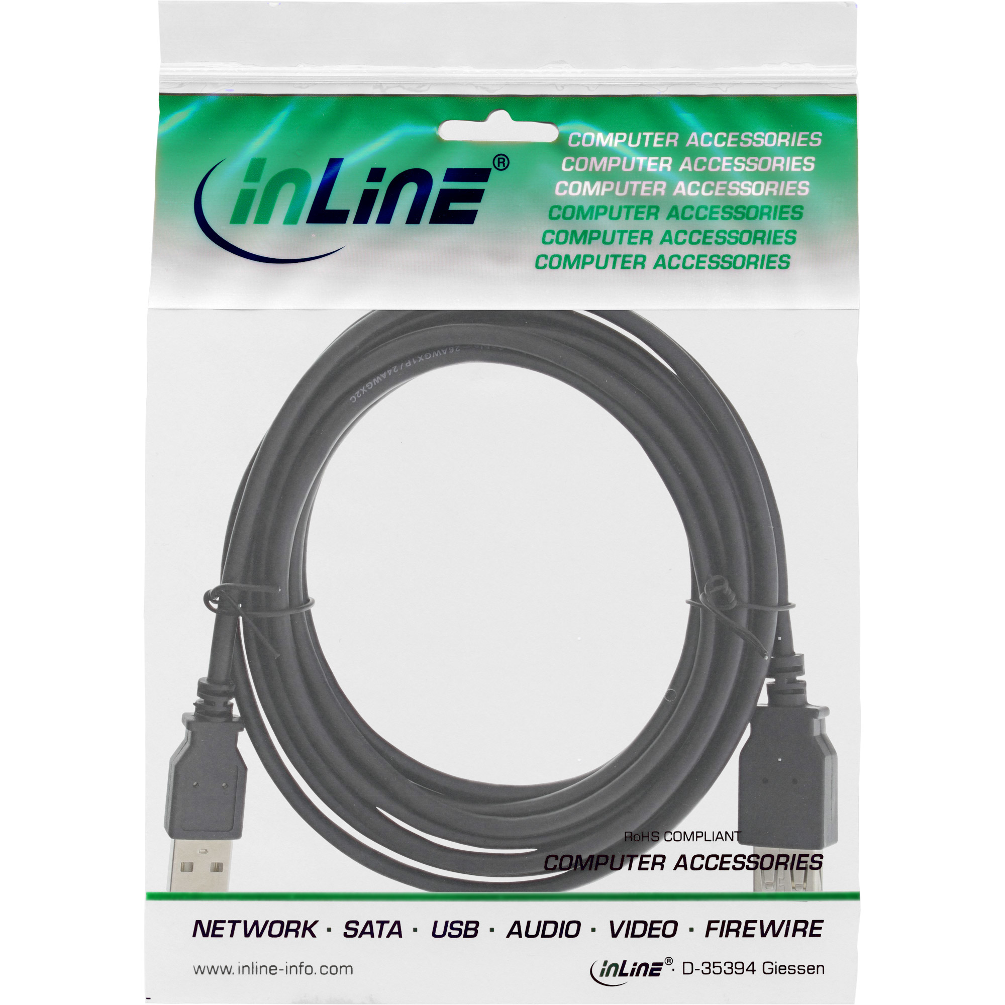 InLine USB 2.0 Extension Cable Type A male / female, black, 3m