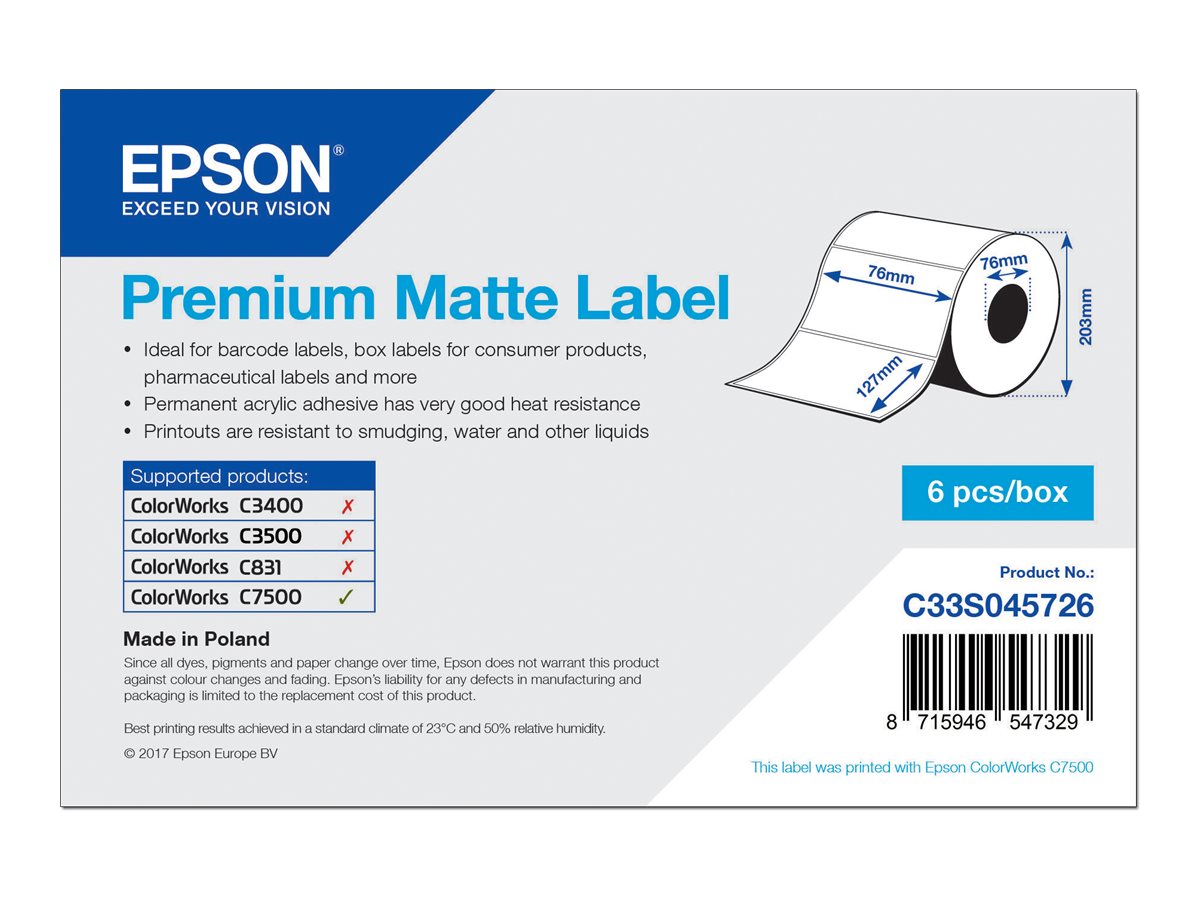 Epson Premium Matte Label - Die-cut Roll: 76mm x 127mm, 960 labels