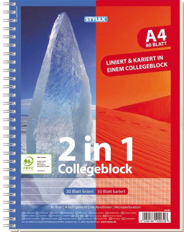 STYLEX Collegeblock 2 in 1 DIN A4 liniert und kariert