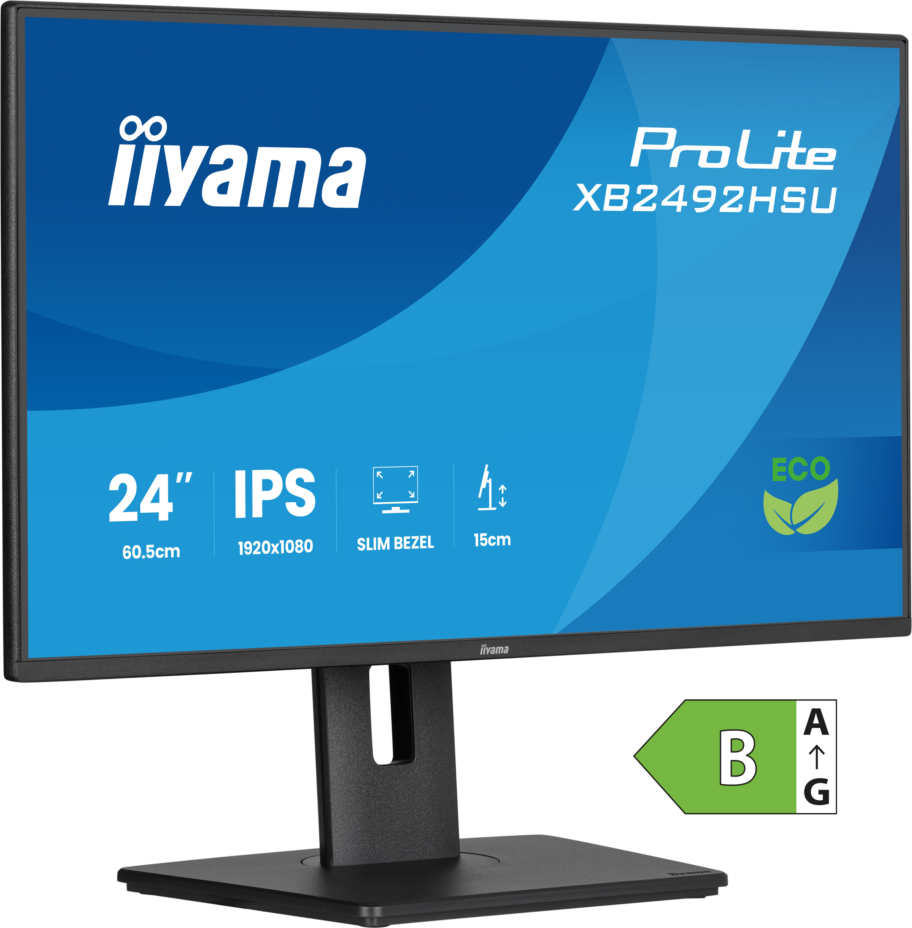 iiyama ProLite 24 IPS Full HD panel with 4-side slim bezel, B energy class and height adjustable stand
