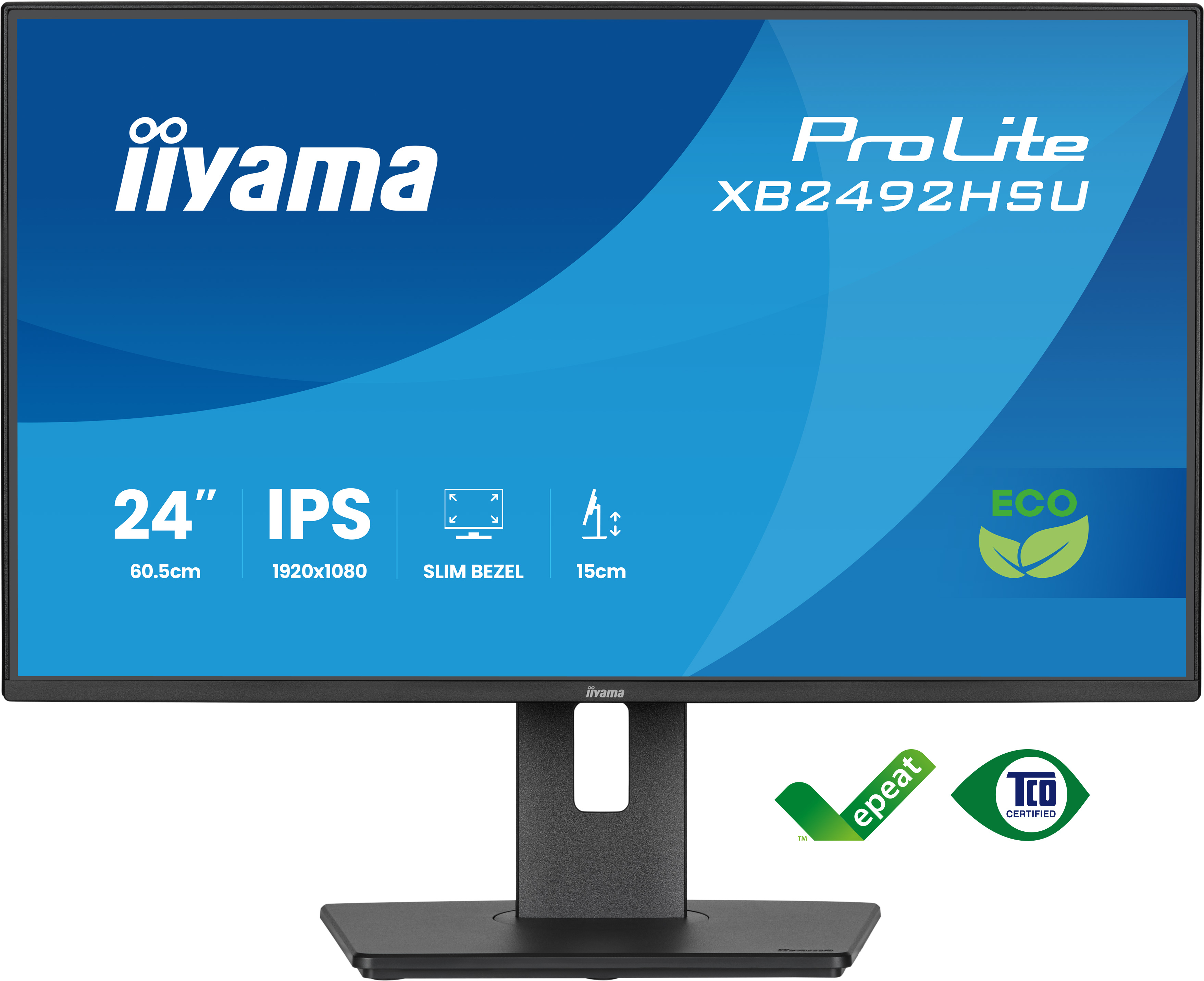 iiyama ProLite 24 IPS Full HD panel with 4-side slim bezel, B energy class and height adjustable stand