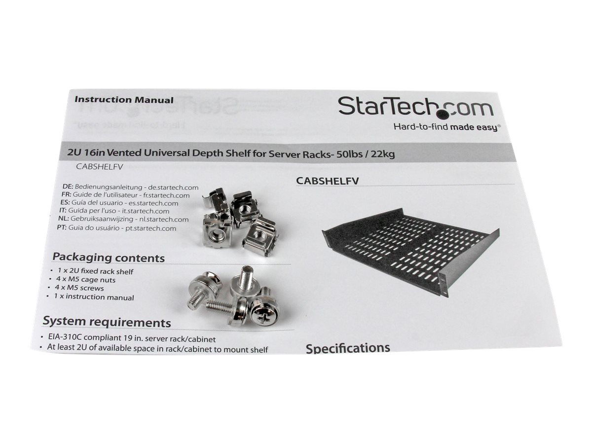 StarTech.com Etagre cantilever ventile pour rack de serveur universel 2U 16 pouces - Etagre darmoire serveur fixe - 22 kg