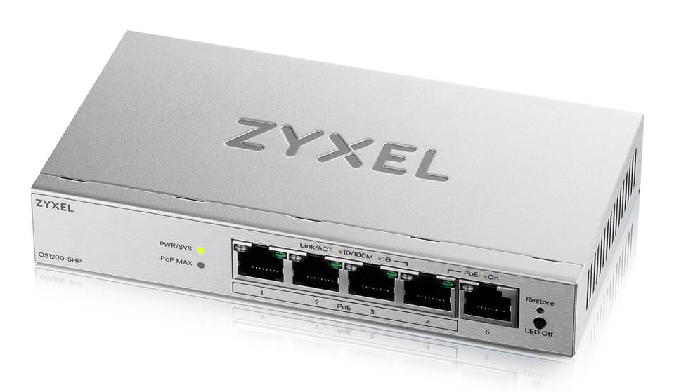 Zyxel GS1200-5HPV3 G�r� L2 Gigabit Ethernet (10/100/1000) Connexion Ethernet, supportant lalimentation via ce port (PoE) Bureau Gris