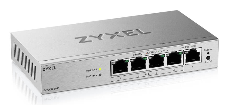 ZyXEL 5-Port Gigabit PoE+ Web / Smart Managed Switch, 4x PoE+, 68 Watt,