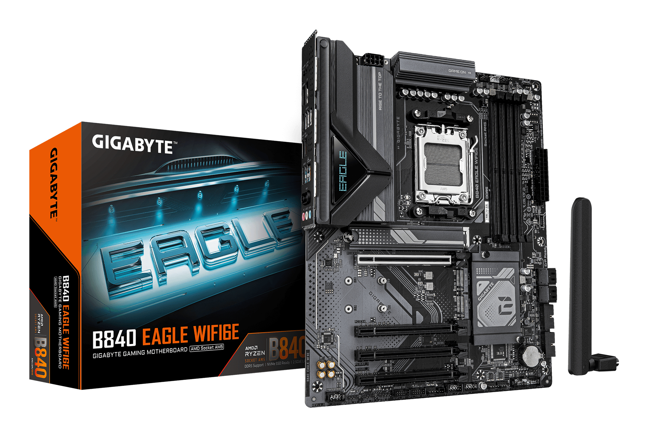 GIGABYTE B840 EAGLE WIFI6E Scheda Madre - CPU AMD Ryzen 9000, VRM 8+2+2 fasi, fino a 8200MHz DDR5(O.C), 2xPCIe 4.0 + 1xPCIe 3.0 M.2, Wi-Fi 6E, LAN 2.5GbE, USB 3.2 Gen 2
