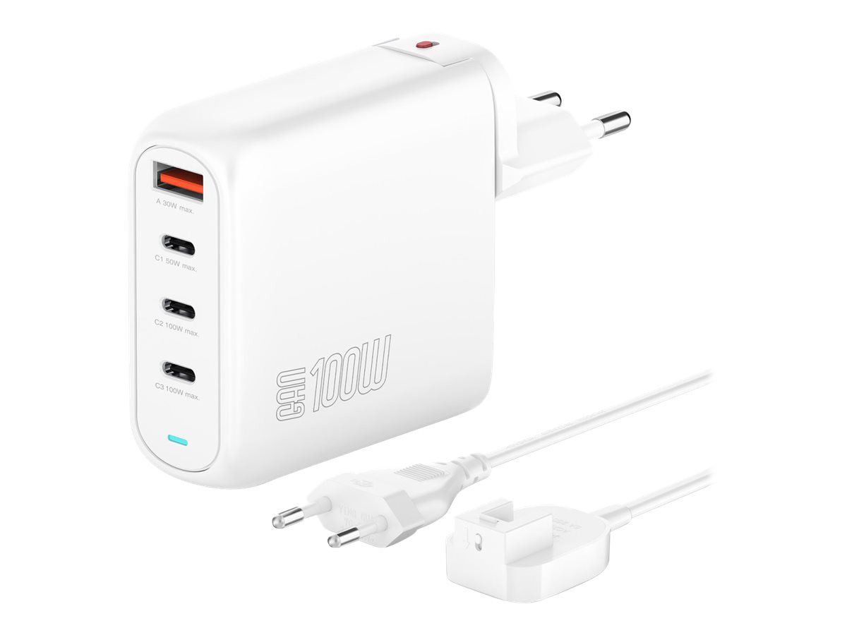 4smarts GaN FlexPro - Netzteil - 100 Watt - 5 A - QC 3.0, QC 4.0+, PD 2.0, PD/PPS, PD 3.0, Power Delivery 3.1, Super Charge, Fast Charge, Apple 2.4A, AFC - 4 Ausgabeanschlussstellen (24 pin USB-C, USB)