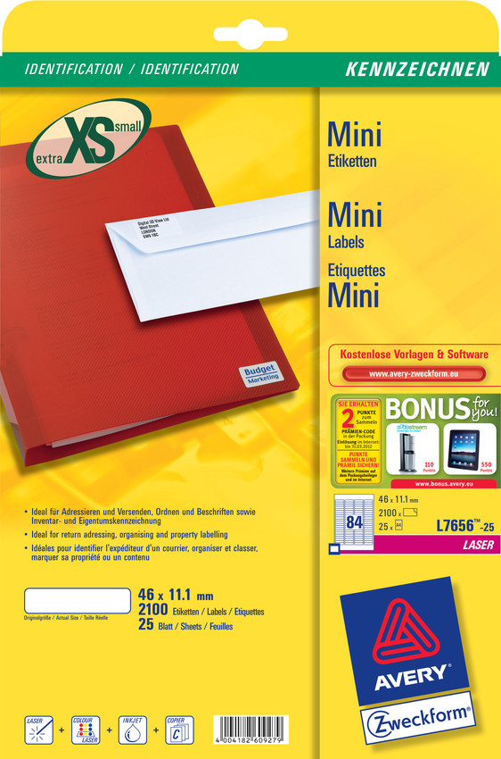 Avery L7656-25 etiqueta de impresora Blanco
