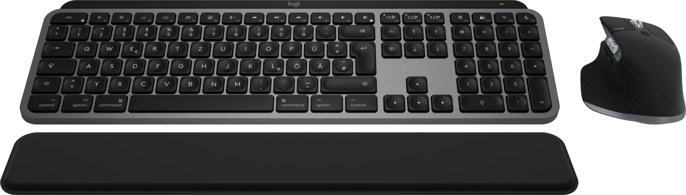 Logitech MX Keys S Combo for Mac clavier Souris incluse maison/bureau RF sans fil + Bluetooth QWERTZ Allemand Aluminium, Noir