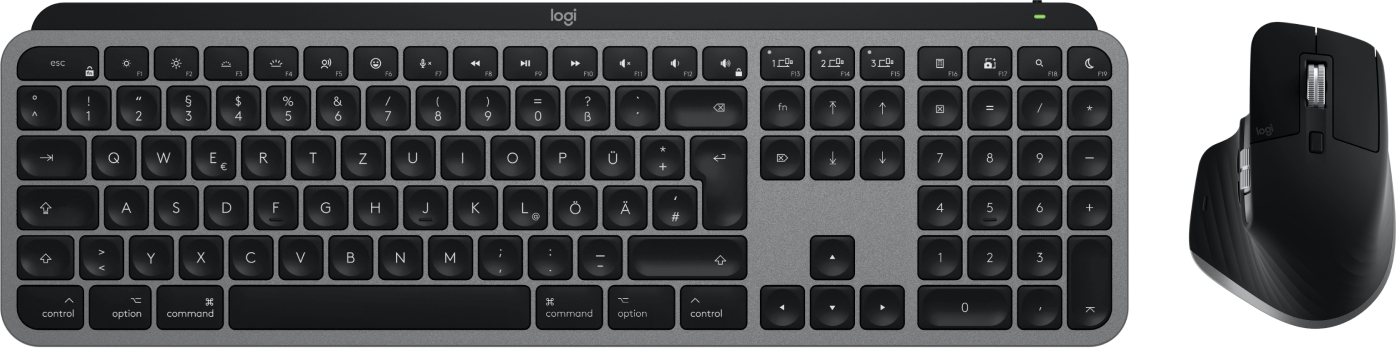 Logitech MX Keys S Combo for Mac clavier Souris incluse maison/bureau RF sans fil + Bluetooth QWERTZ Allemand Aluminium, Noir