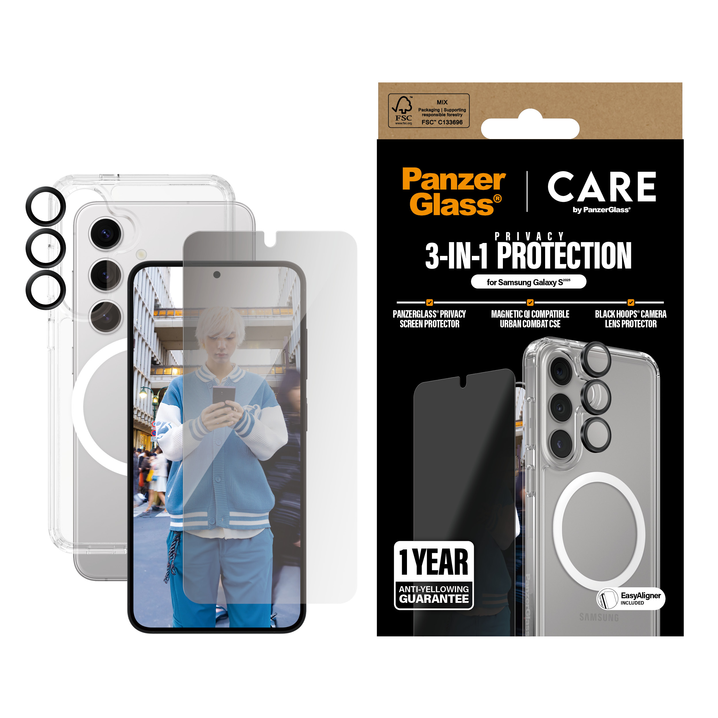 PanzerGlass CARE by � Flagship 3-in-1 Privacy Bundle Samsung Galaxy S 2025
