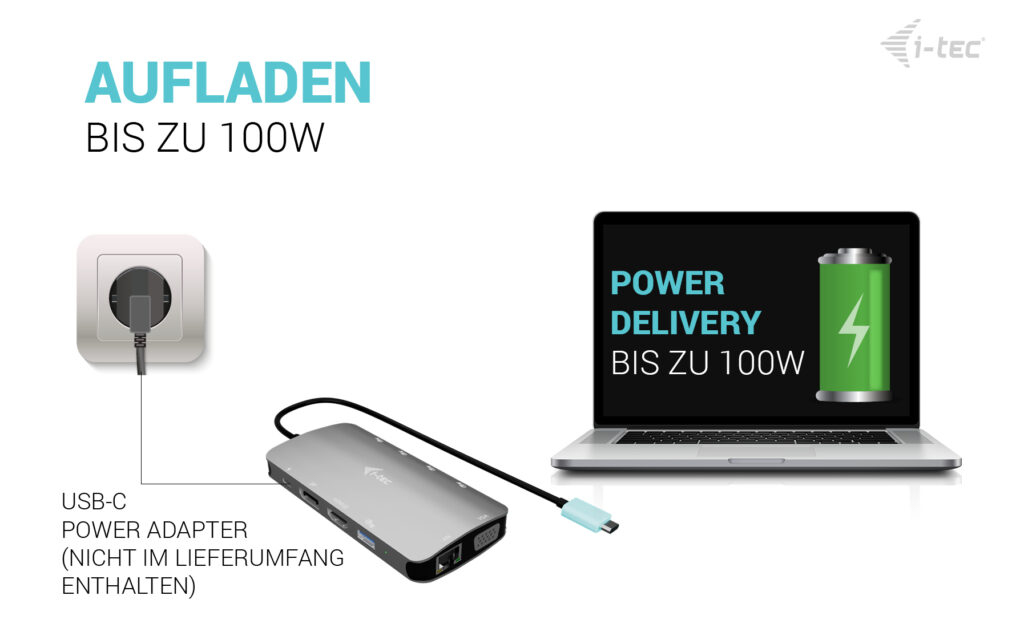 i-tec USB-C Metal Nano 3x Display (DP, HDMI and VGA) Docking Station + Power Delivery 100 W