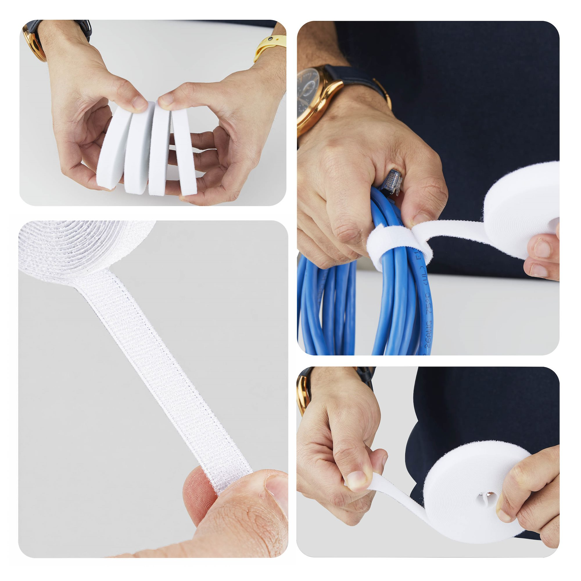 StarTech.com Paquete de 4 Bobinas de Bridas de Gancho y Bucle de 4,6m - Ancho 1,25cm - De Cortar a la Medida - Bobina a Granel - Blanco