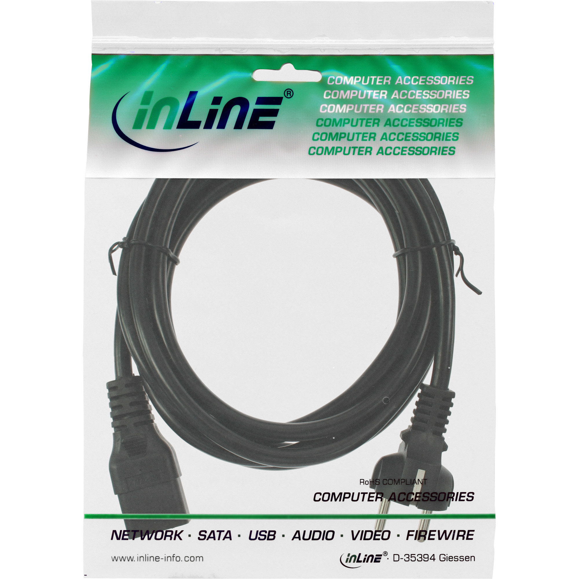 InLine power cable 16A CEE 7/7 straight / IEC320/C19 1.5m