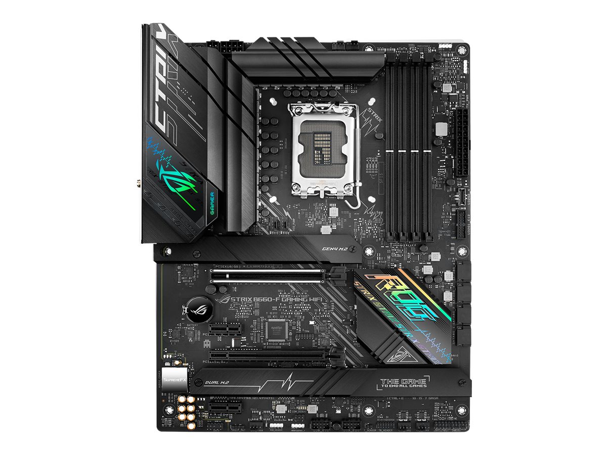 ASUS ROG STRIX B660-F GAMING WIFI - Motherboard - ATX - LGA1700-Sockel - B660 Chipsatz - USB 3.2 Gen 1, USB 3.2 Gen 2, USB-C 3.2 Gen 2x2, USB-C 3.2 Gen 1 - 2.5 Gigabit LAN, Wi-Fi 6, Bluetooth - Onboard-Grafik (CPU erforderlich)