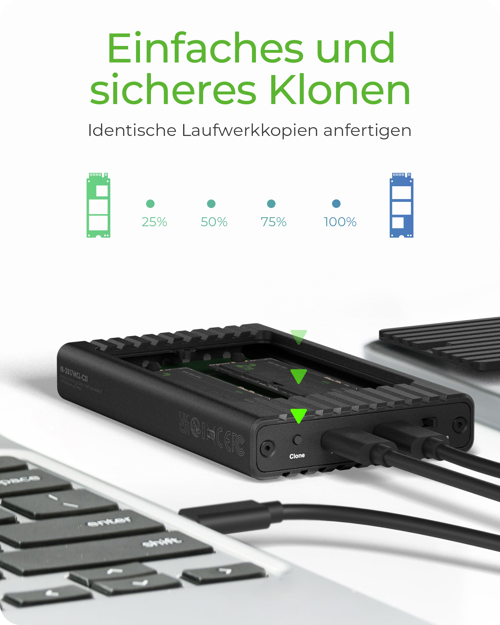 ICY BOX M.2 NVMe CloneStation & DockingStation USB 3.2 Gen 2 Type-C/A Aluminium schwarz