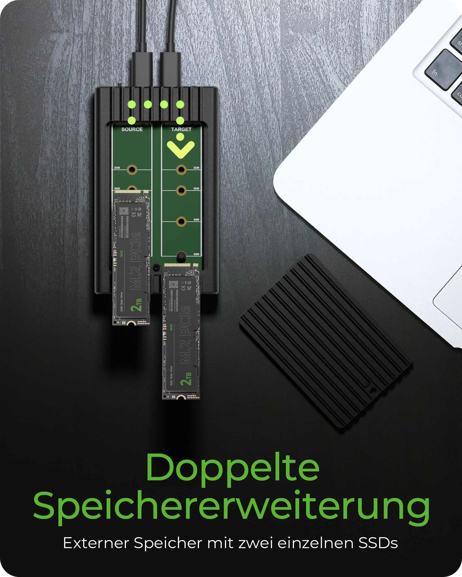 ICY BOX M.2 NVMe CloneStation & DockingStation USB 3.2 Gen 2 Type-C/A Aluminium schwarz