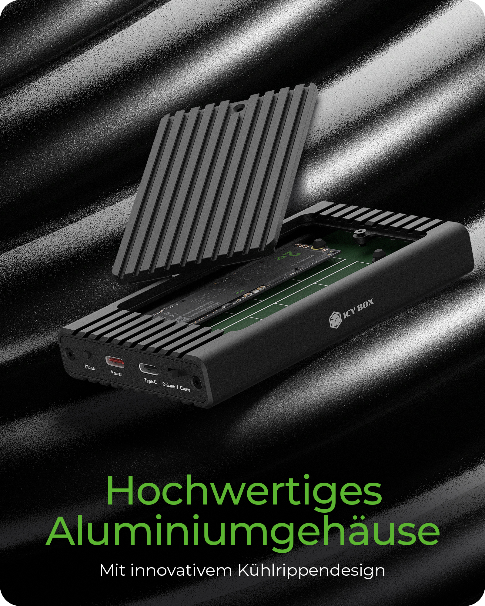 ICY BOX M.2 NVMe CloneStation & DockingStation USB 3.2 Gen 2 Type-C/A Aluminium schwarz