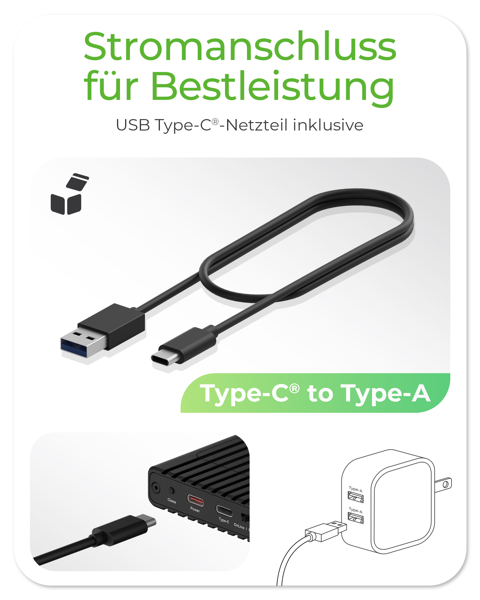 ICY BOX M.2 NVMe CloneStation & DockingStation USB 3.2 Gen 2 Type-C/A Aluminium schwarz