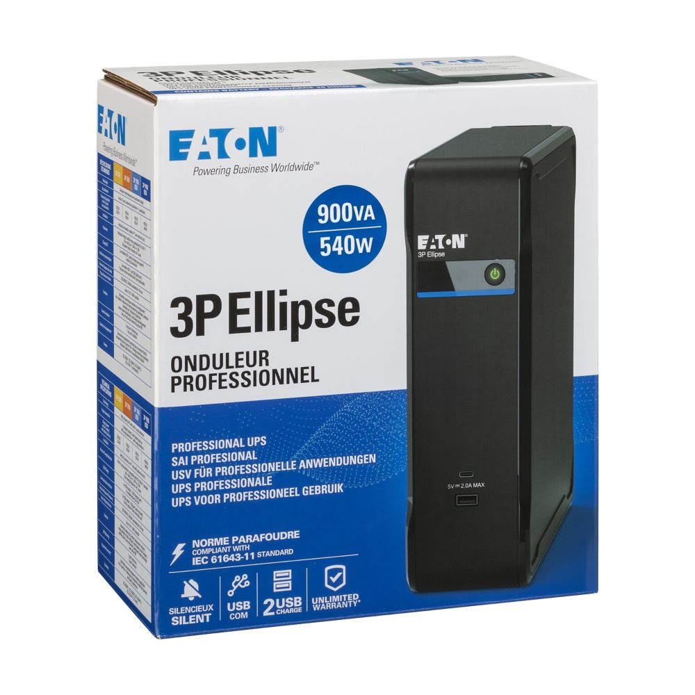 Eaton 3P900UI sistema de alimentaci�n ininterrumpida (UPS) En espera (Fuera de l�nea) o Standby (Offline) 0,9 kVA 540 W 4 salidas AC