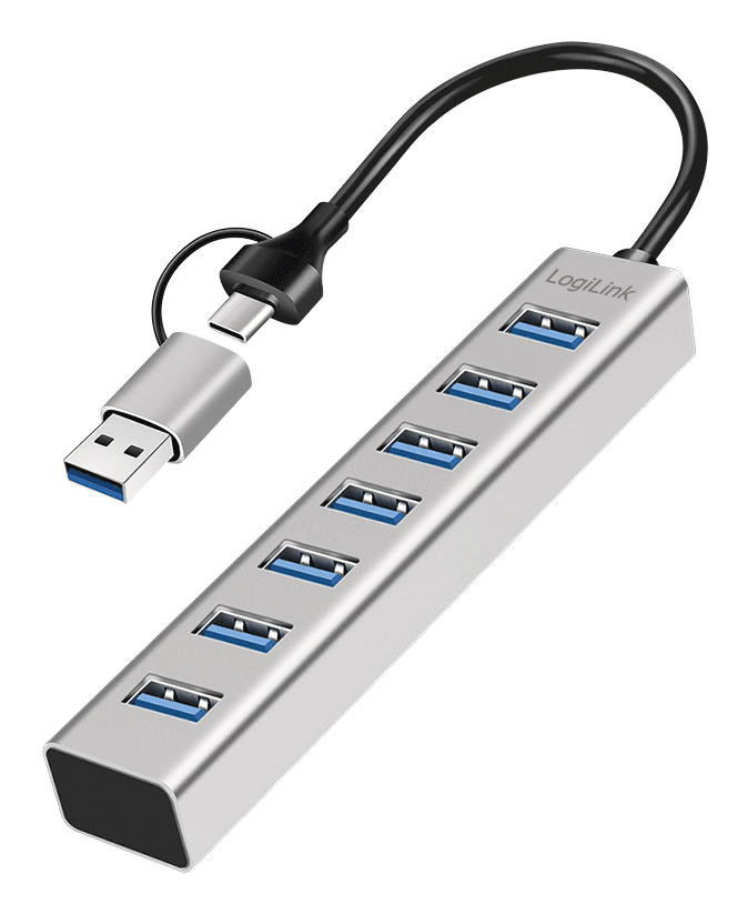 LogiLink USB 3.0 Hub 7x USB-A 5 Gbit/s silber