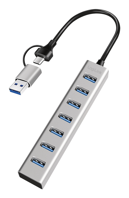 LogiLink USB 3.0 Hub 7x USB-A 5 Gbit/s silber