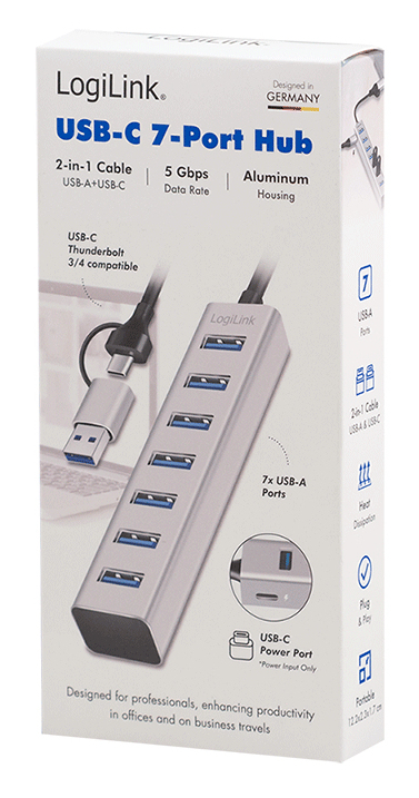 LogiLink USB 3.0 Hub 7x USB-A 5 Gbit/s silber
