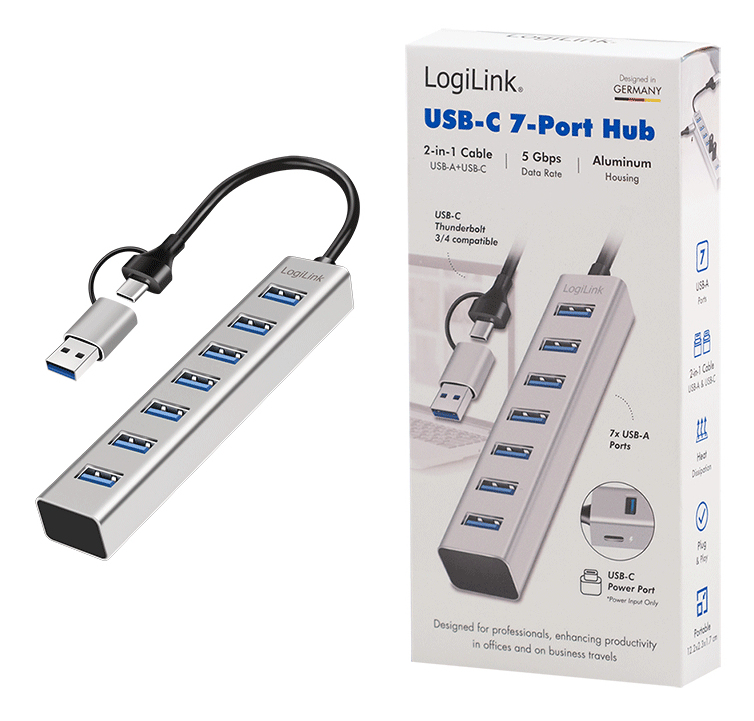LogiLink USB 3.0 Hub 7x USB-A 5 Gbit/s silber