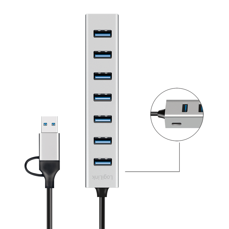 LogiLink USB 3.0 Hub 7x USB-A 5 Gbit/s silber