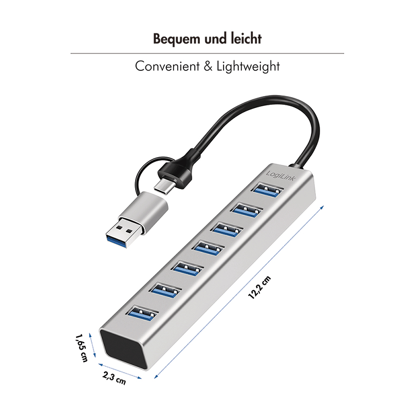 LogiLink USB 3.0 Hub 7x USB-A 5 Gbit/s silber