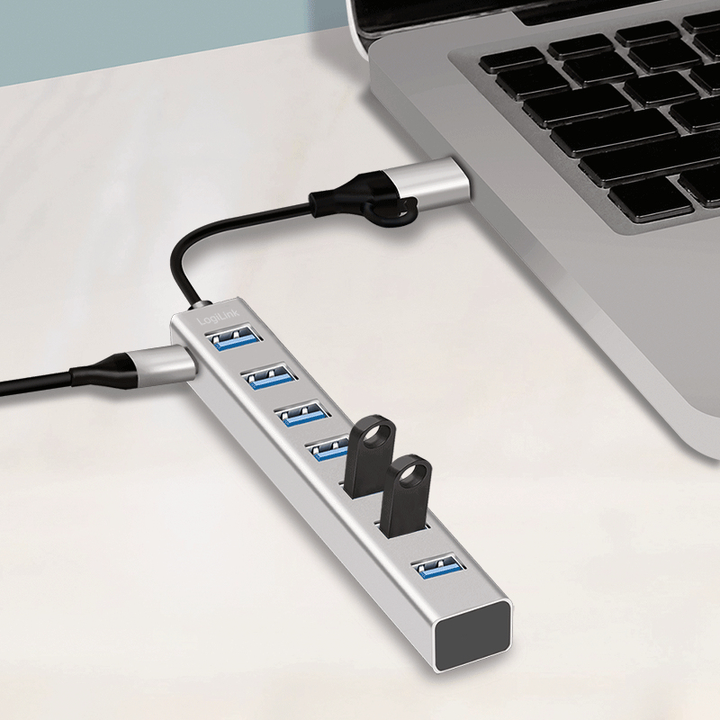 LogiLink USB 3.0 Hub 7x USB-A 5 Gbit/s silber