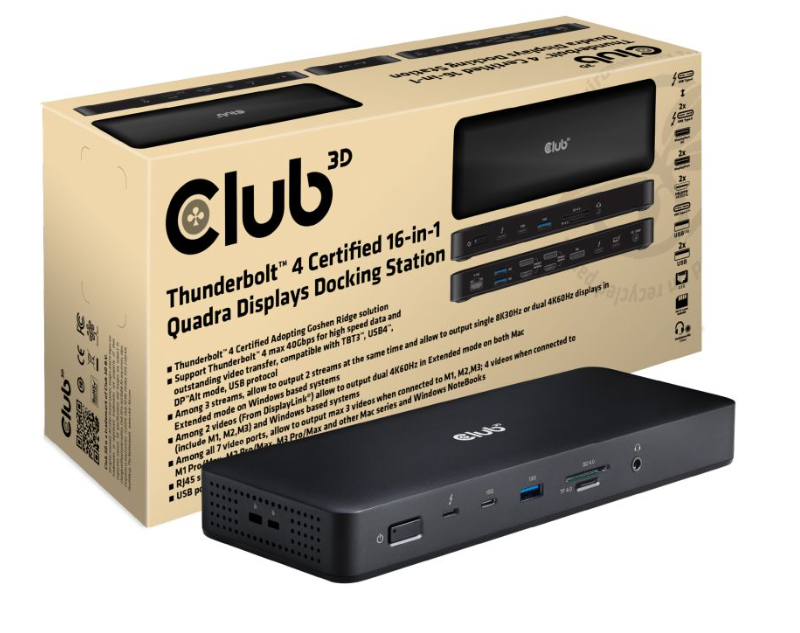 CLUB3D CSV-1583 base para port�til y replicador de puertos Al�mbrico Thunderbolt 4 Negro