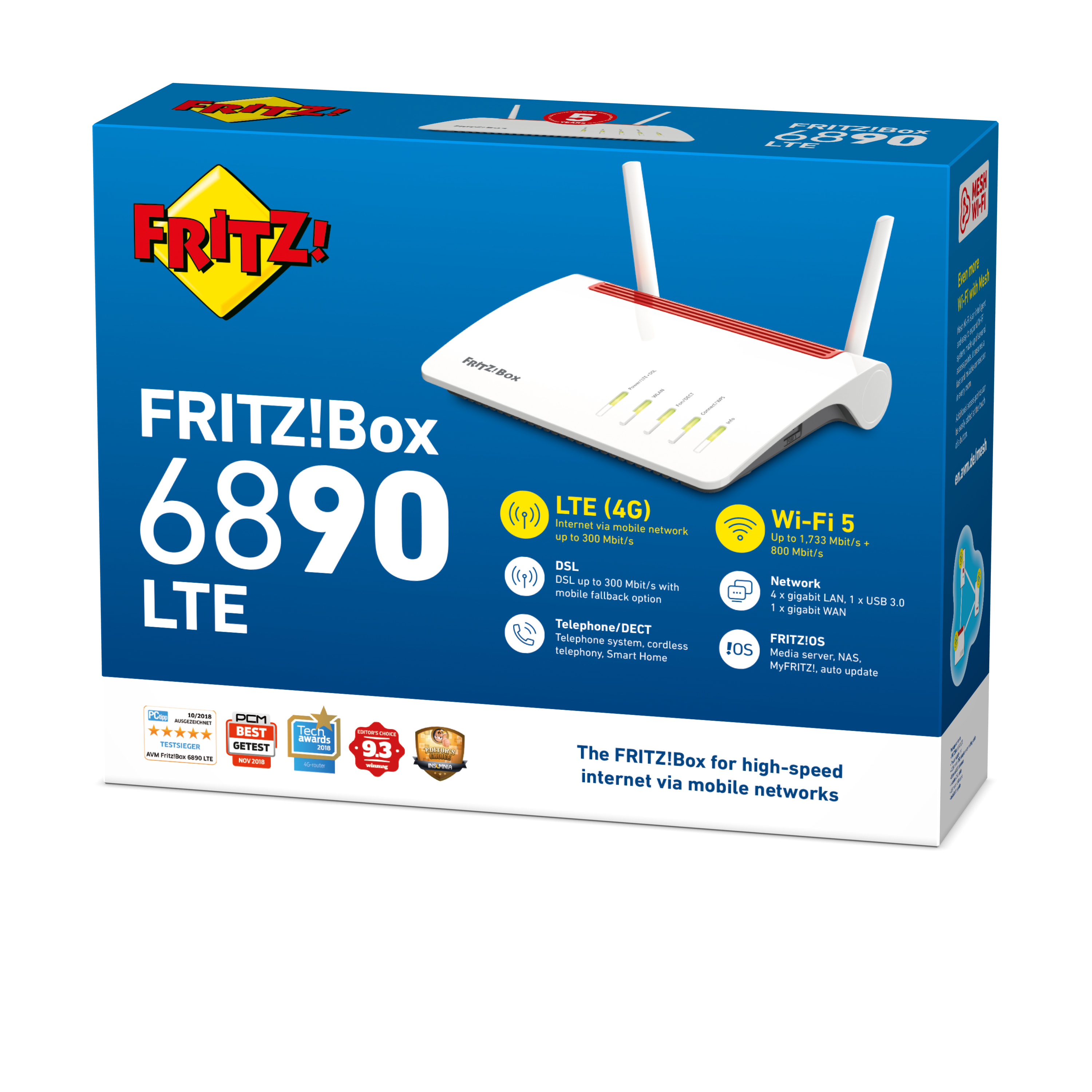 AVM FRITZ!Box 6890 LTE - Wireless Router - DSL/WWAN - 4-Port-Switch - GigE - 802.11a/b/g/n/ac - Dual-Band - VoIP-Telefonadapter (DECT)